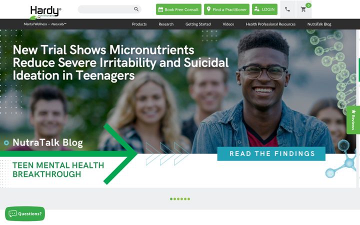 Screenshot of hardynutritionals.com