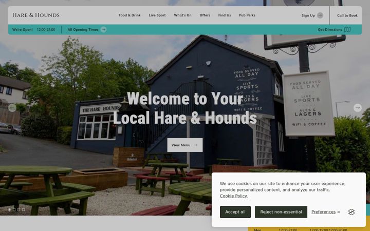 Screenshot of hareandhoundskidderminster.co.uk