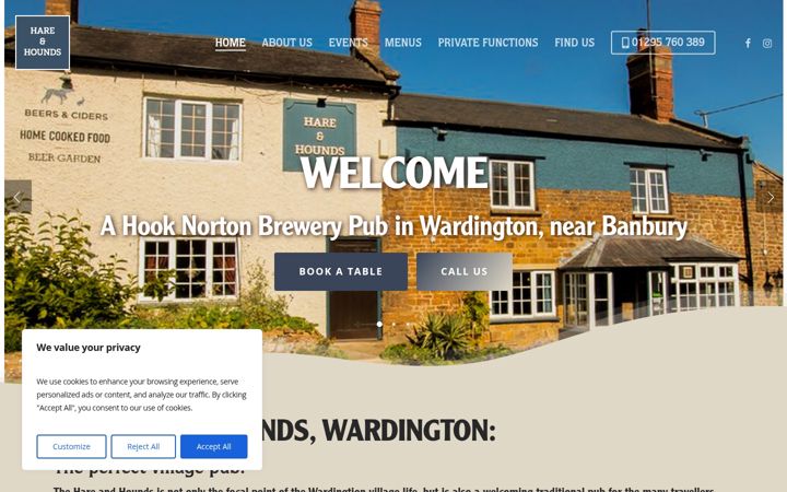 Screenshot of hareandhoundswardington.co.uk