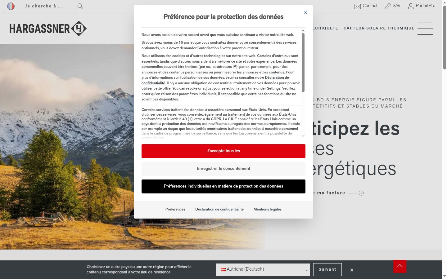 Captura de ecrã do banner de consentimento apresentado antes de qualquer interação