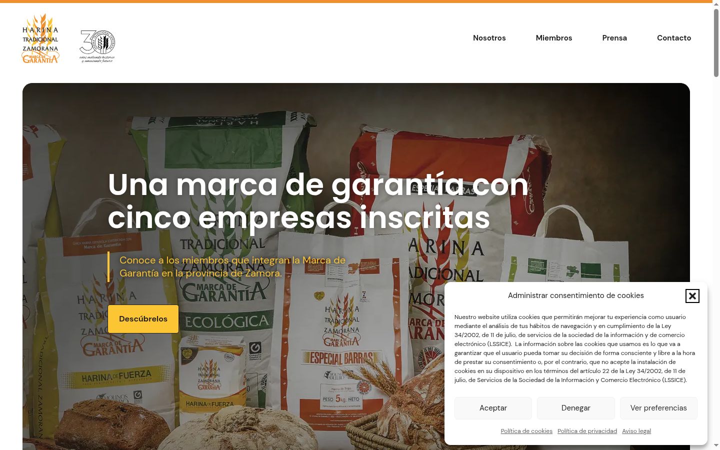 Captura de pantalla del banner de consentimiento mostrado antes de cualquier interacción