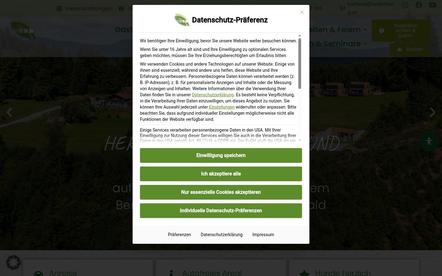Screenshot del banner di consenso mostrato prima di qualsiasi interazione