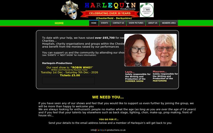 Screenshot of harlequin-productions.co.uk