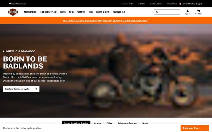 Screenshot of harley-davidson.com