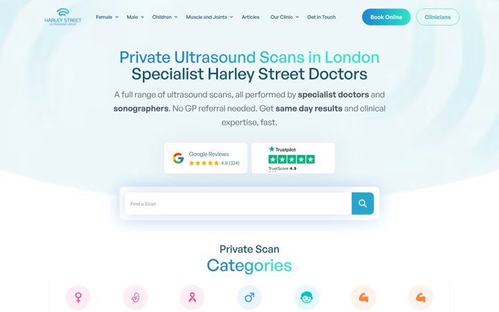 Screenshot of harleystreetultrasound.com