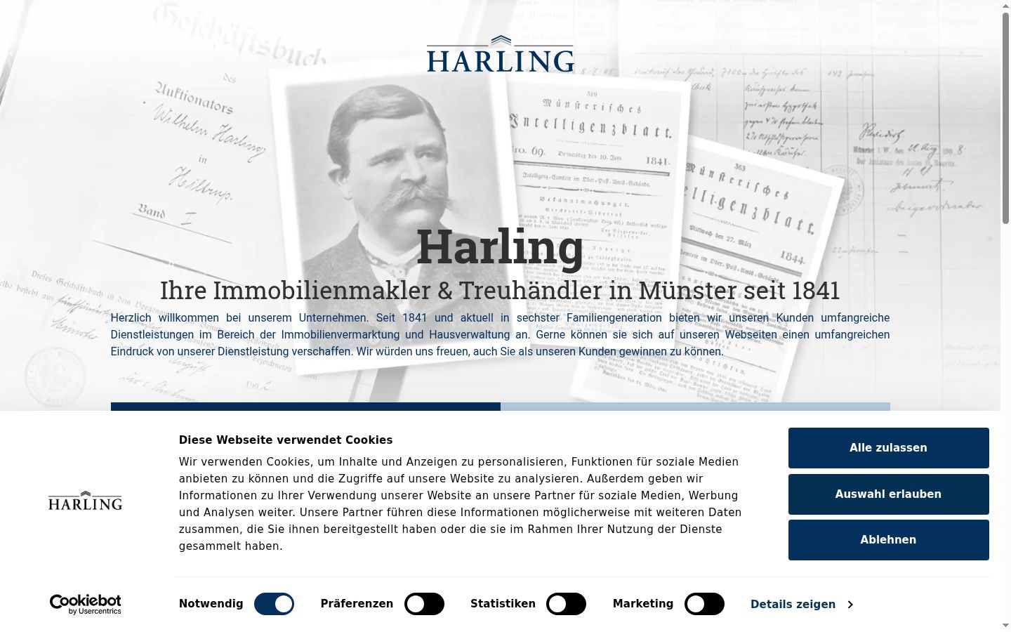 Screenshot des Einwilligungsbanners vor jeglicher Interaktion