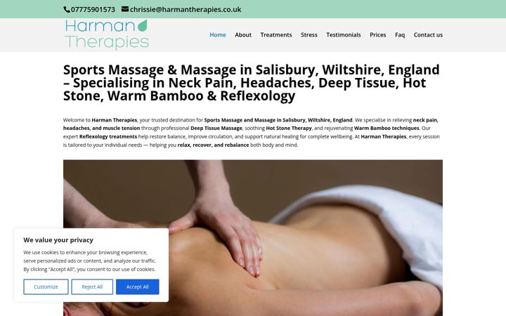 Screenshot of harmantherapies.co.uk