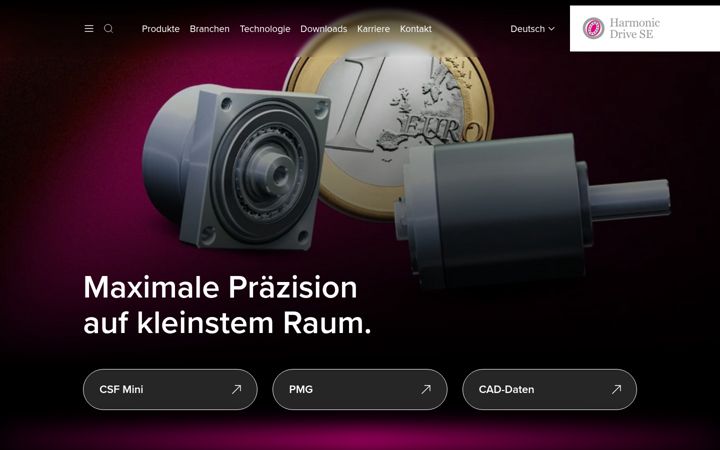 Screenshot stránky harmonicdrive.de