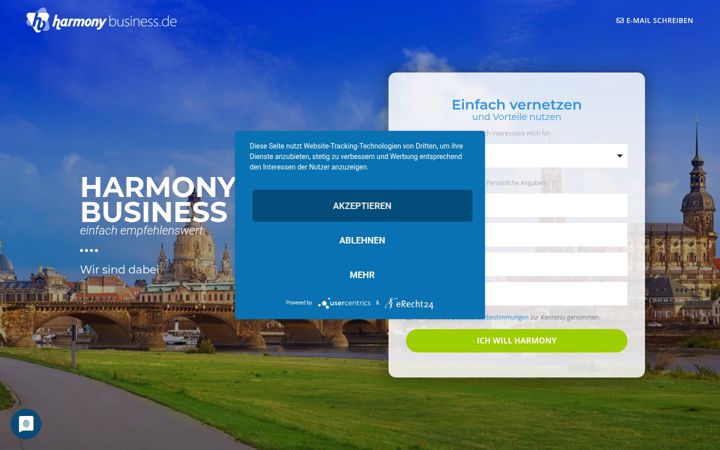 Screenshot stránky harmonybusiness.de
