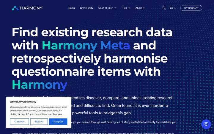 Screenshot of harmonydata.ac.uk