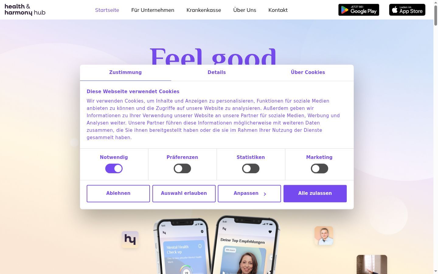 Screenshot del banner di consenso mostrato prima di qualsiasi interazione