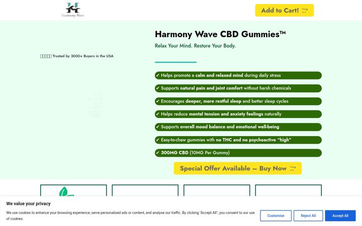 Screenshot of harmonywavegummies.com