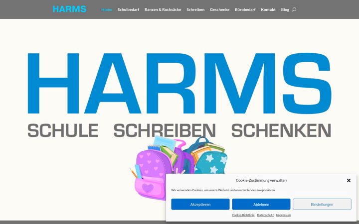 Screenshot stránky harms-schuleundbuero.de
