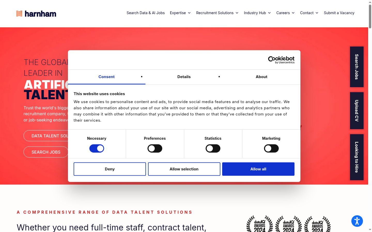 Screenshot of the consent banner shown before any interaction