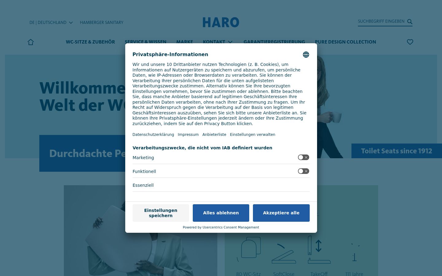 Screenshot des Einwilligungsbanners vor jeglicher Interaktion