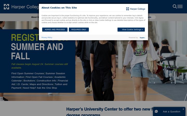Screenshot of harpercollege.edu