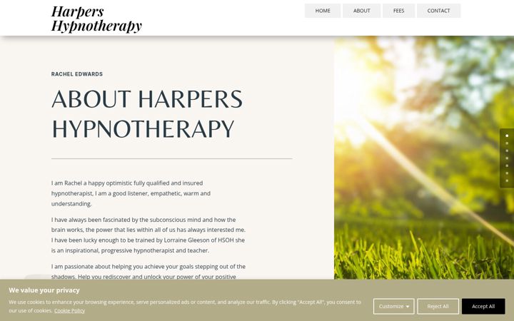 Screenshot of harpershypnotherapy.co.uk