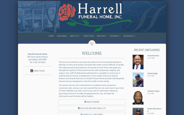 Screenshot of harrellfuneralhome.com
