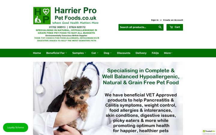 Screenshot of harrierpropetfoods.co.uk