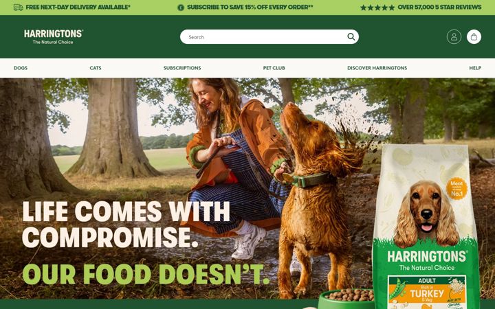 Screenshot του harringtonspetfood.com