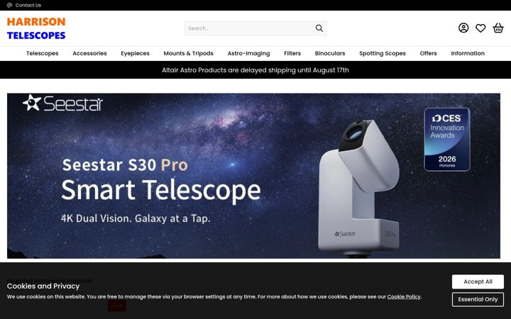 Screenshot of harrisontelescopes.co.uk