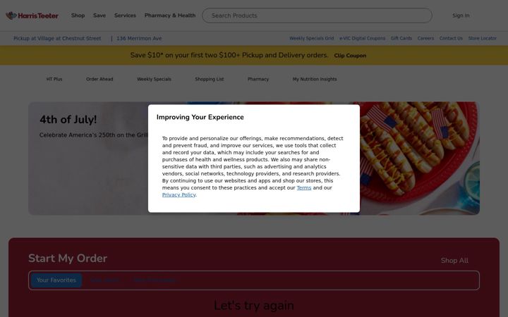 Ekrano kopija harristeeter.com