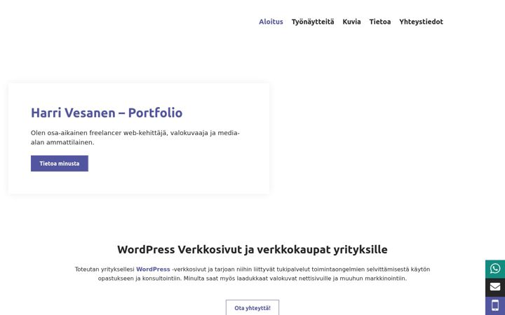 Screenshot of harrivesanen.fi