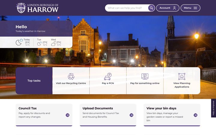 Screenshot of harrow.gov.uk