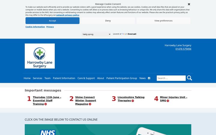 Screenshot of harrowbylanesurgery.co.uk