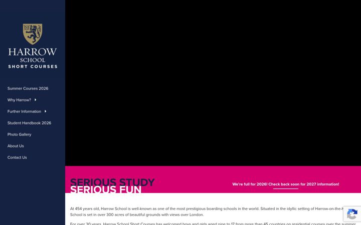 Screenshot of harrowschoolshortcourses.co.uk