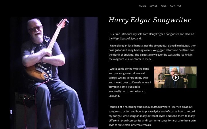 Screenshot of harryedgarsongwriter.co.uk