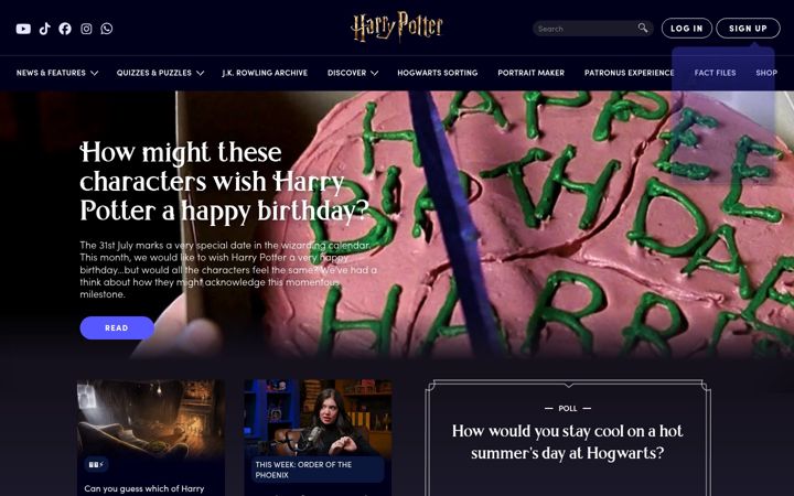Skjámynd af harrypotter.com