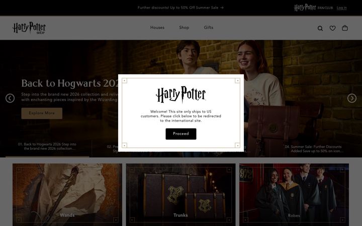 Screenshot of harrypottershop.com