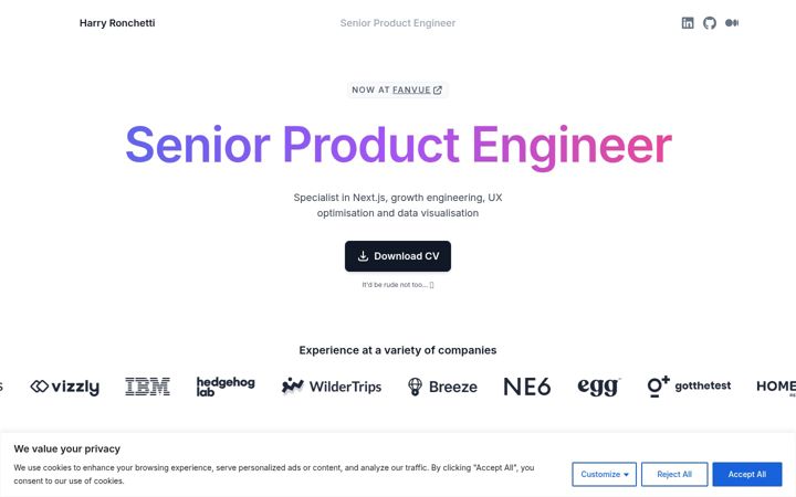 Screenshot of harryronchetti.com