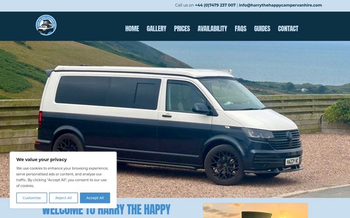 Screenshot of harrythehappycampervanhire.com