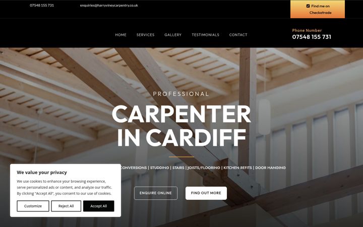 Screenshot of harryvineycarpentry.co.uk