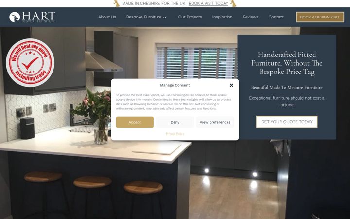 Screenshot of hartbespokefurniture.co.uk