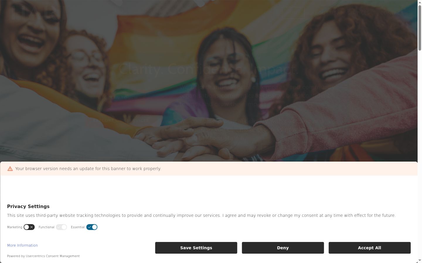 Captura de pantalla del banner de consentimiento mostrado antes de cualquier interacción
