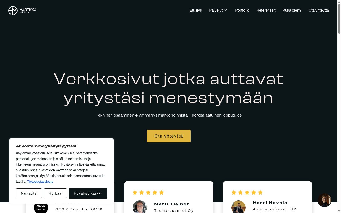Screenshot of the consent banner shown before any interaction
