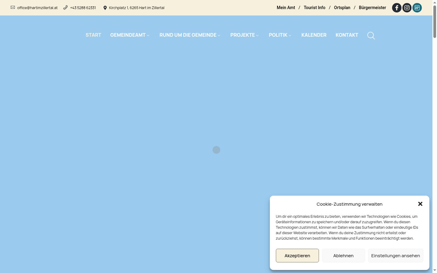 Screenshot des Einwilligungsbanners vor jeglicher Interaktion