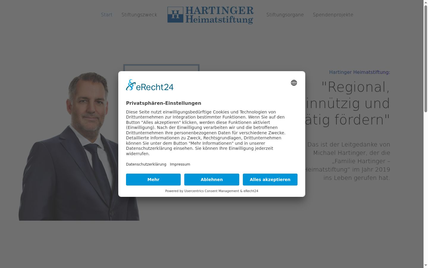 Screenshot del banner di consenso mostrato prima di qualsiasi interazione