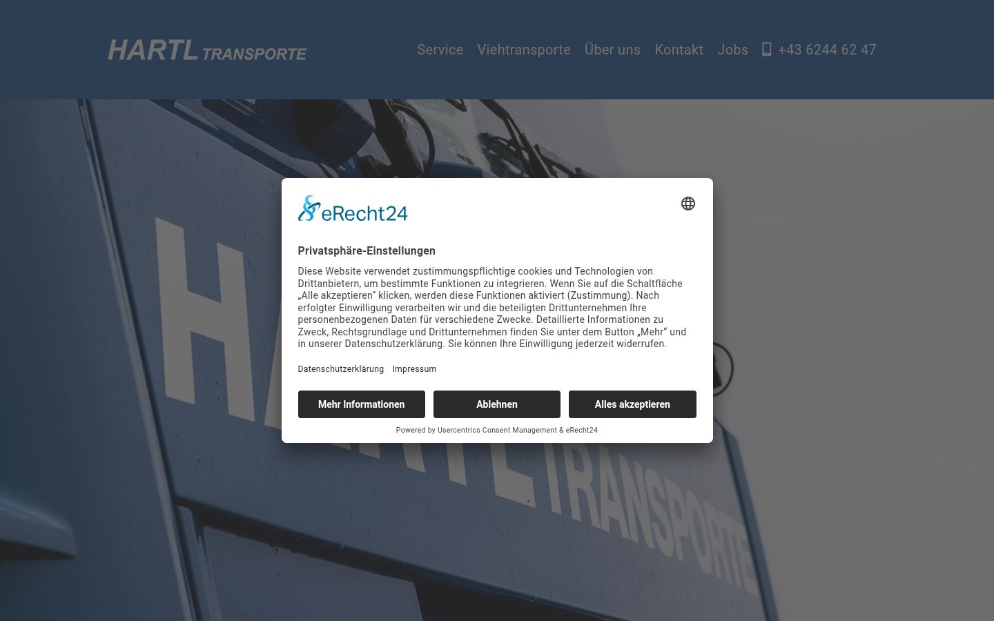 Screenshot des Einwilligungsbanners vor jeglicher Interaktion