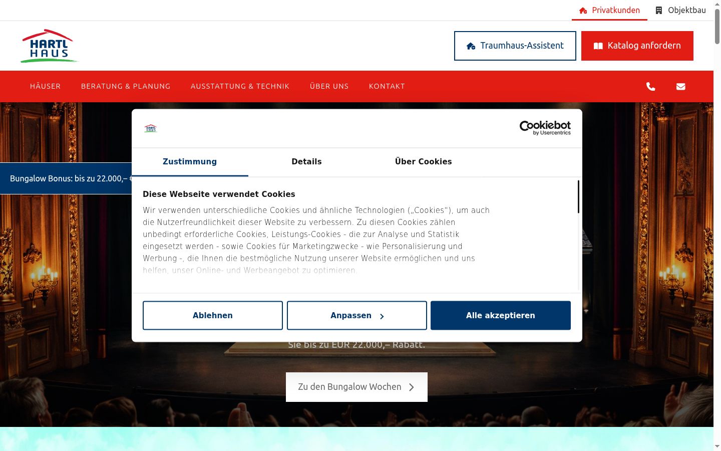 Screenshot des Einwilligungsbanners vor jeglicher Interaktion