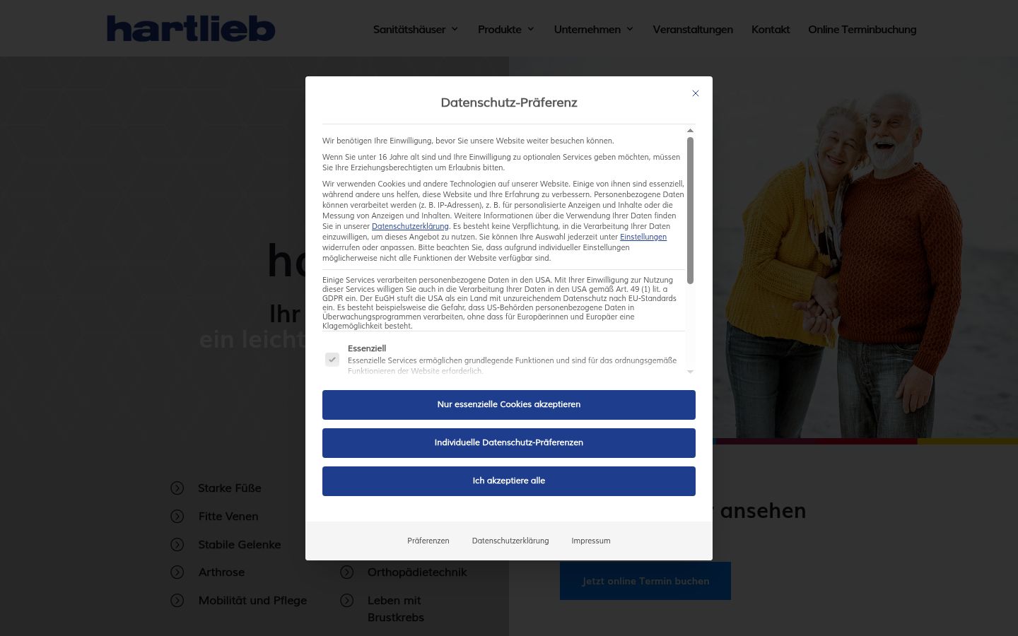 Screenshot des Einwilligungsbanners vor jeglicher Interaktion