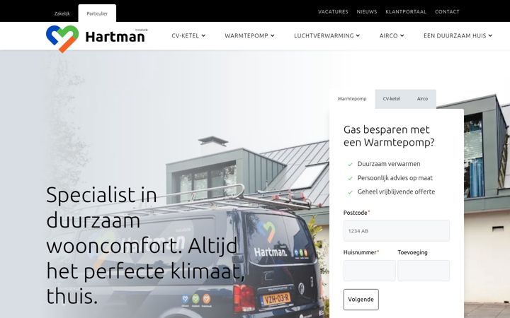 Screenshot van hartmaninstallatie.nl