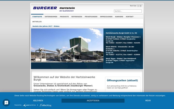 Screenshot of hartsteinwerke-burgk.de