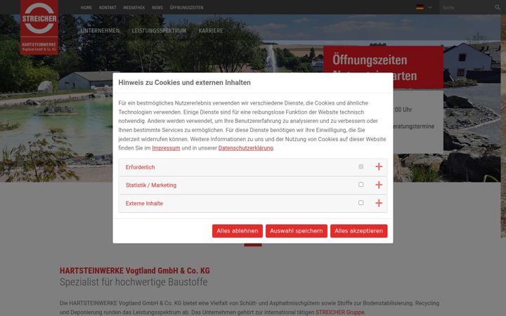 Screenshot of hartsteinwerke-vogtland.de