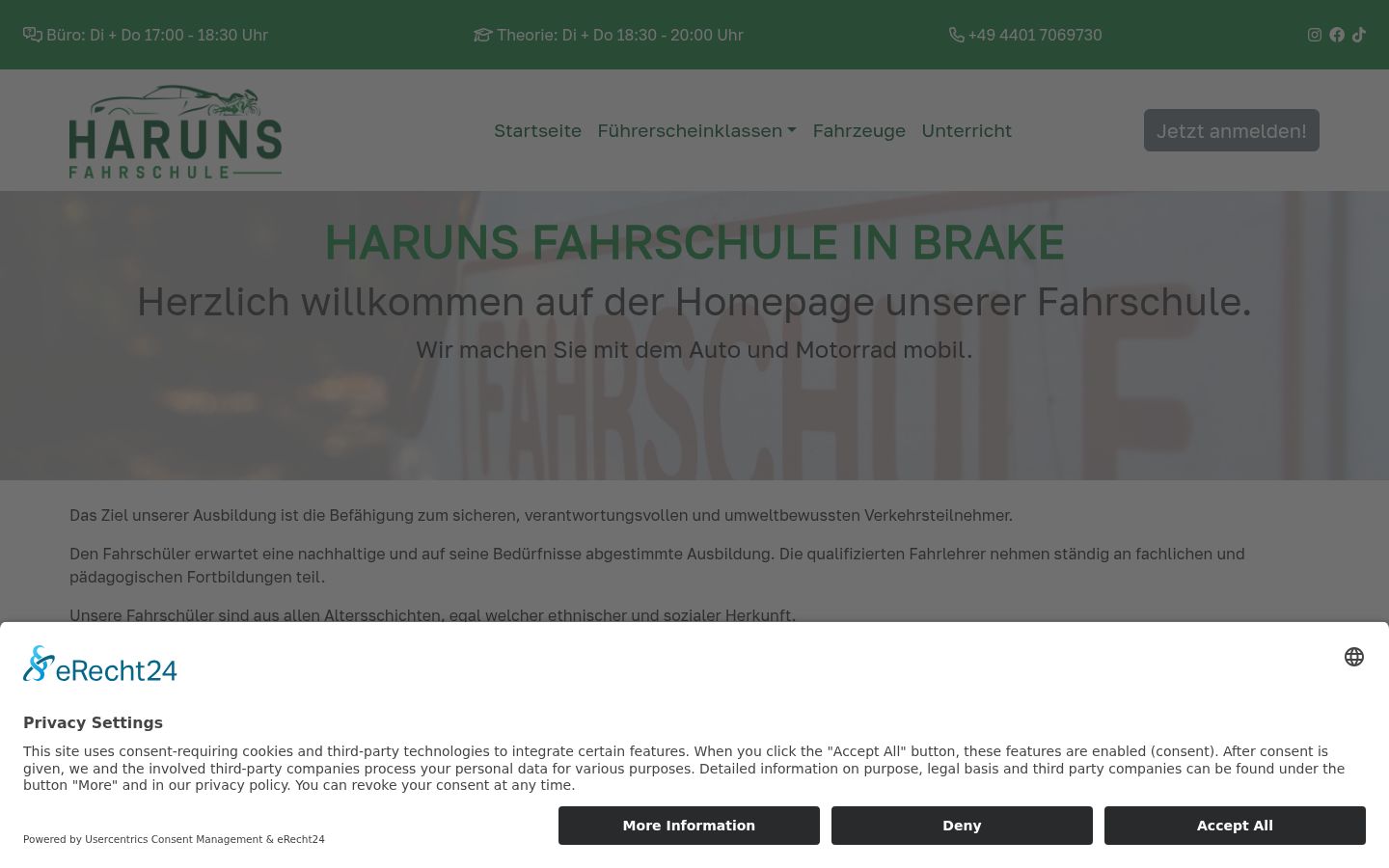 Screenshot des Einwilligungsbanners vor jeglicher Interaktion