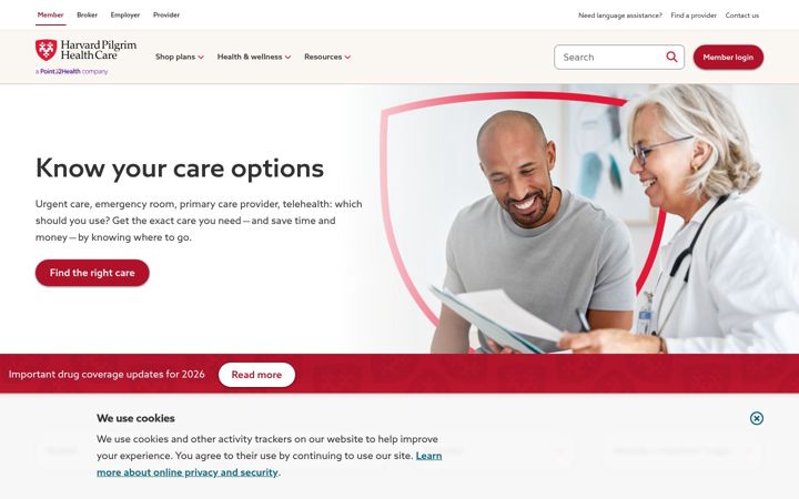 Screenshot of harvardpilgrim.org
