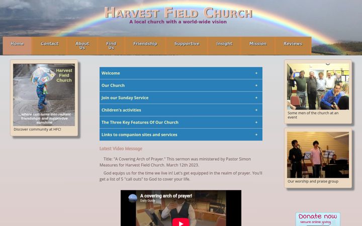 Screenshot of harvestfieldchurch.co.uk